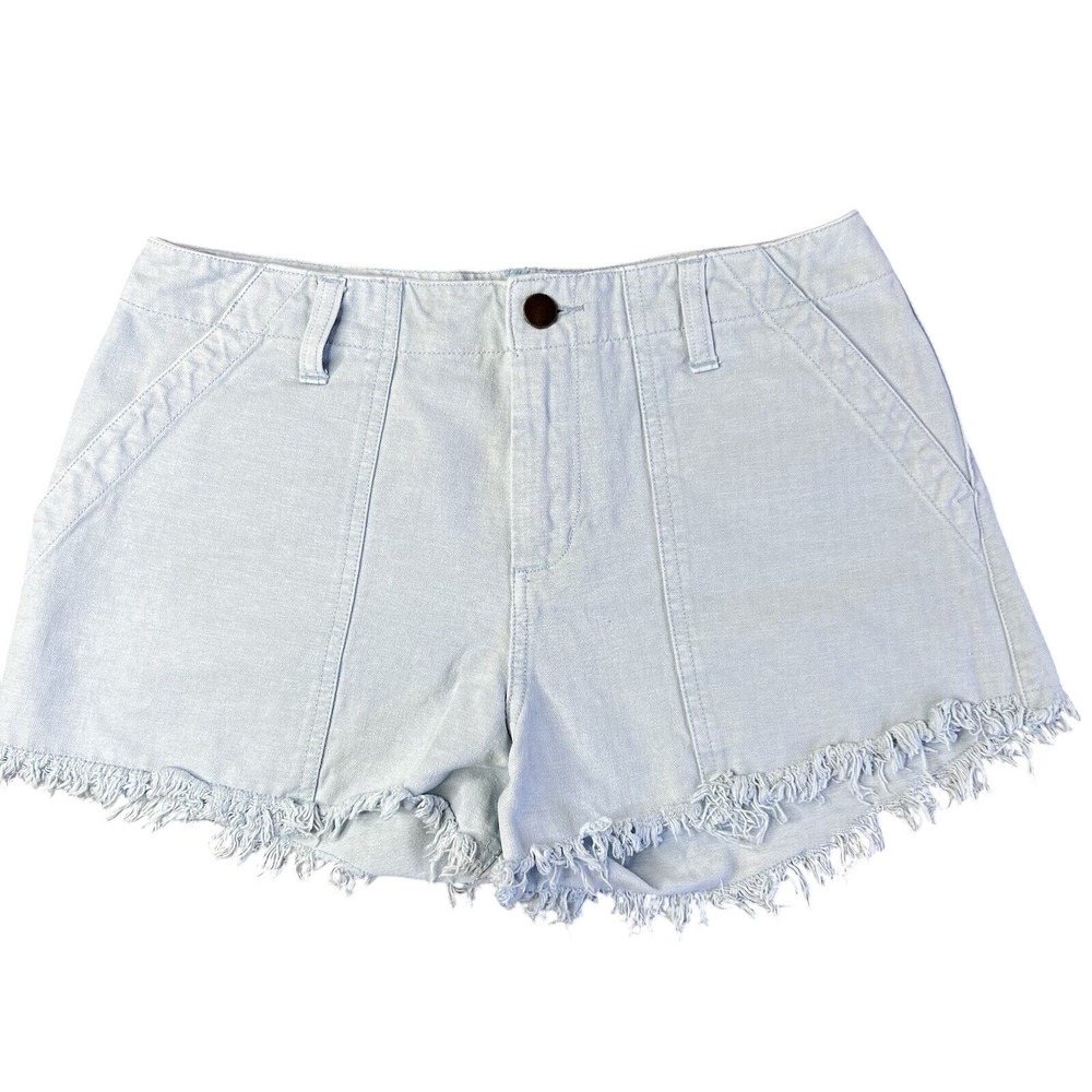 Rip Curl Womens Light Blue Herringbone Frayed Denim Shorts Size 7